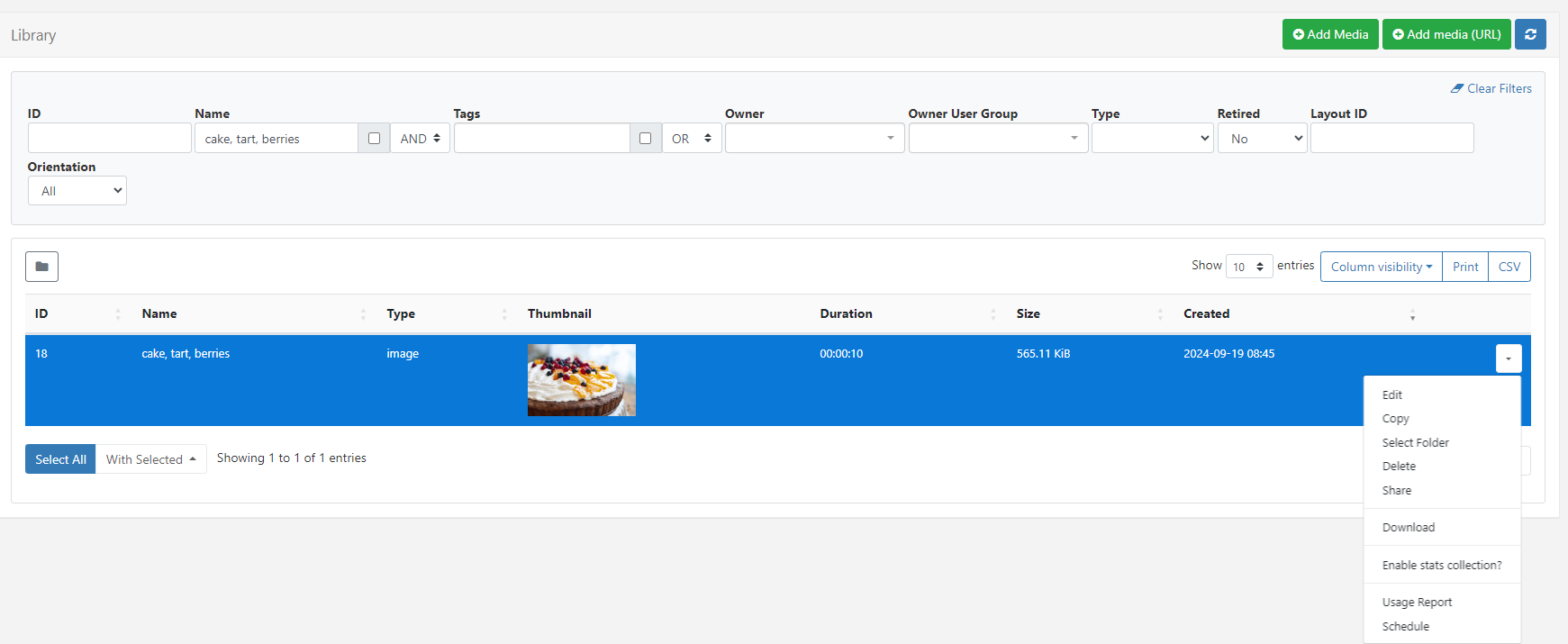 Media Row Menu Schedule
